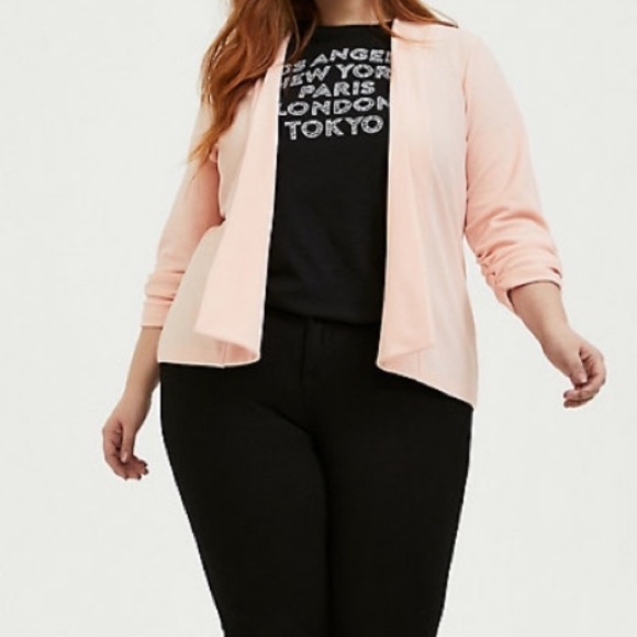 Torrid PEACH PINK CREPE DRAPE FRONT BLAZER - Picture 2 of 8